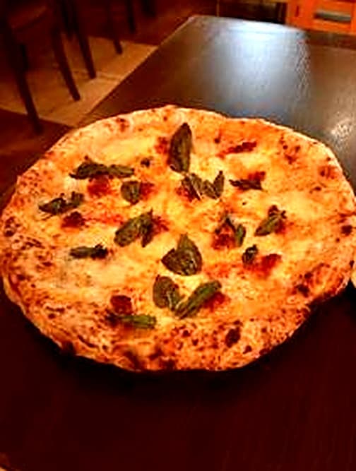White pizza with sage leaves