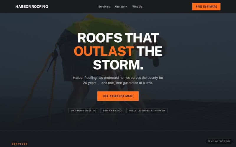 Live preview of the Harbor Roofing demo
